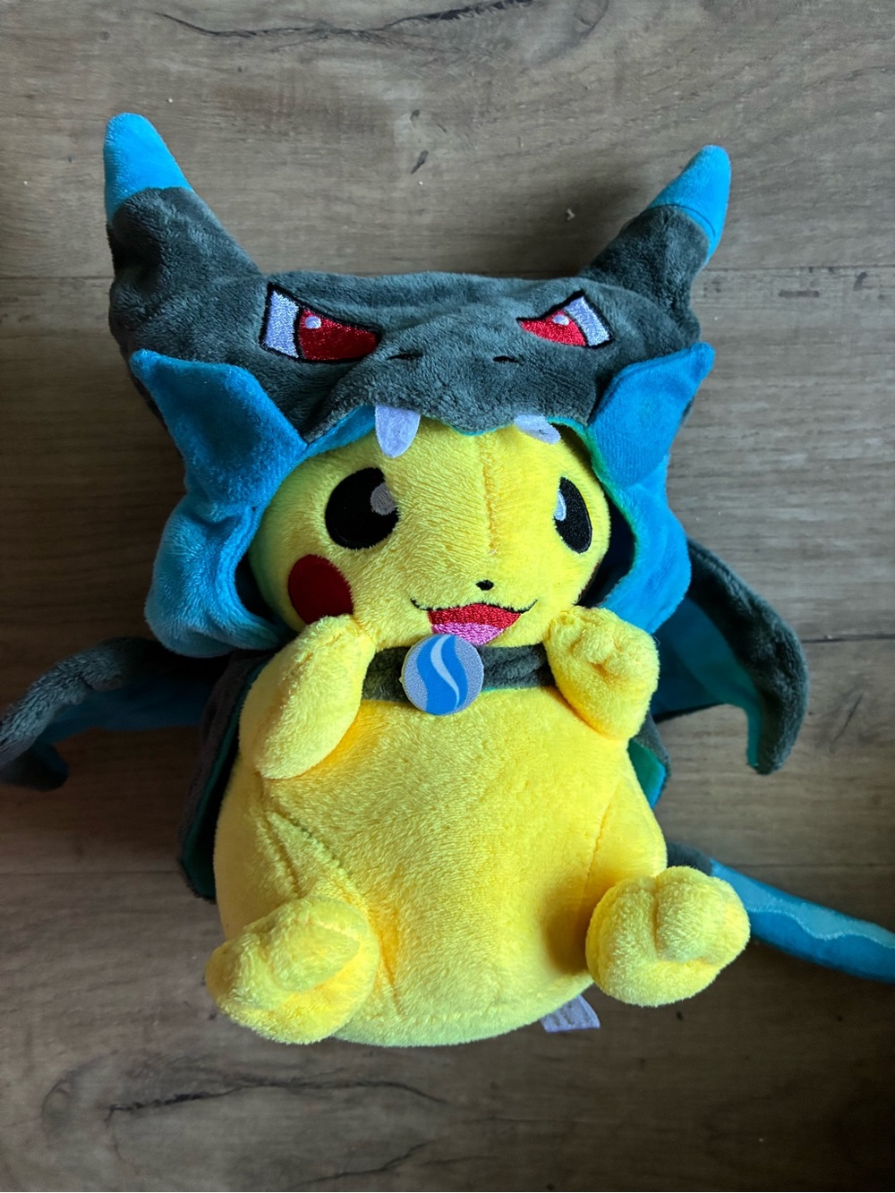Pikachu Plush with Teal Dragon Hood - Yellow/Teal Kids Stuffed Animal